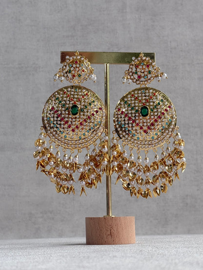 Ayura Designs Seerat Earrings – Emerald Green & Multicolour Gold Pippal Patti Design with Pearls