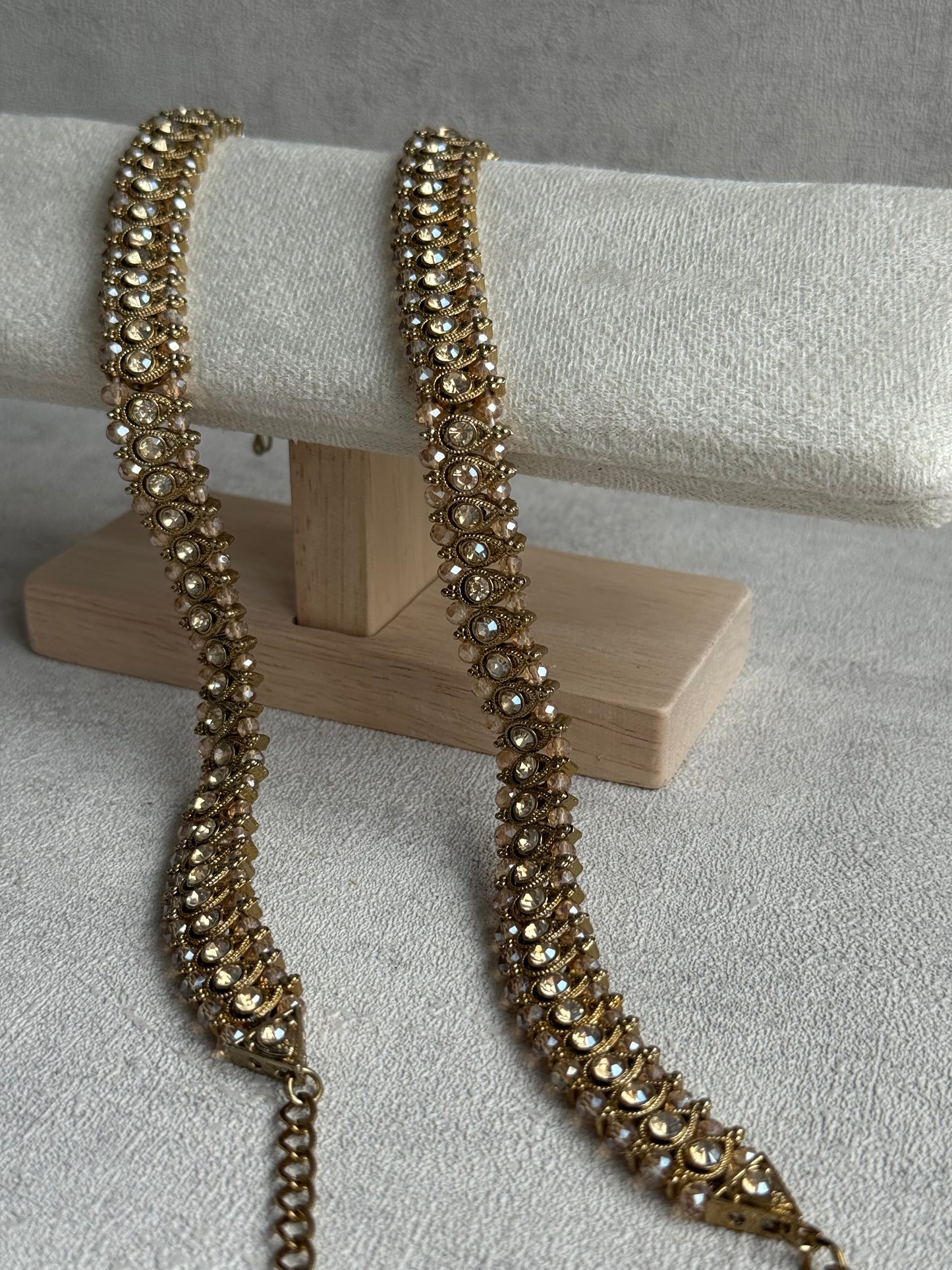 Ayura Designs Chandni Payals – Kundan Anklets with Champagne Crystals & Antique Gold Finish