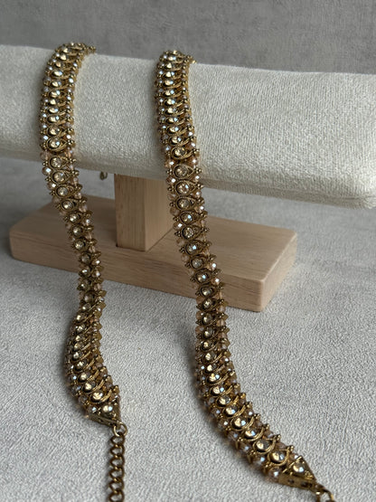 Ayura Designs Chandni Payals – Kundan Anklets with Champagne Crystals & Antique Gold Finish