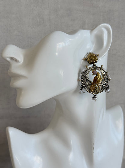 Ayura Designs Dilara Earrings – Oxidised Peacock Earrings with Pearl Detailing & Dual Tone Finish