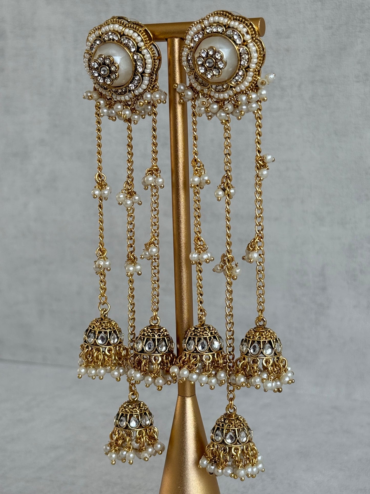Ayura Designs Saivi Earrings – Mirror Cut Duster Earrings with Jhumki Drops & Pearl Detailing