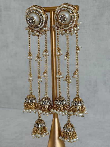 Ayura Designs Saivi Earrings – Mirror Cut Duster Earrings with Jhumki Drops & Pearl Detailing