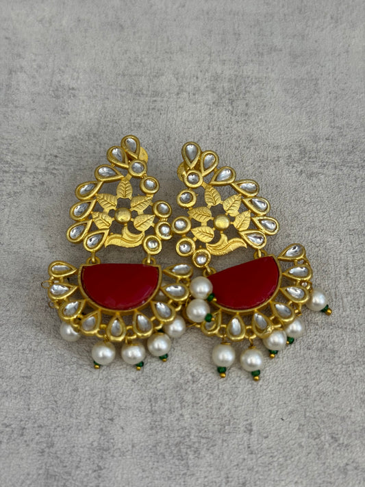 Ayura Designs Vaanya Earrings – Red Kundan & Pearl Earrings