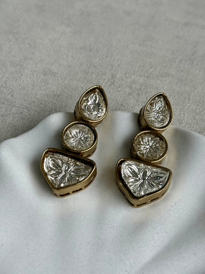 Ayura Designs Zella Earrings – Carved Crystal with Gold Frame Detailing