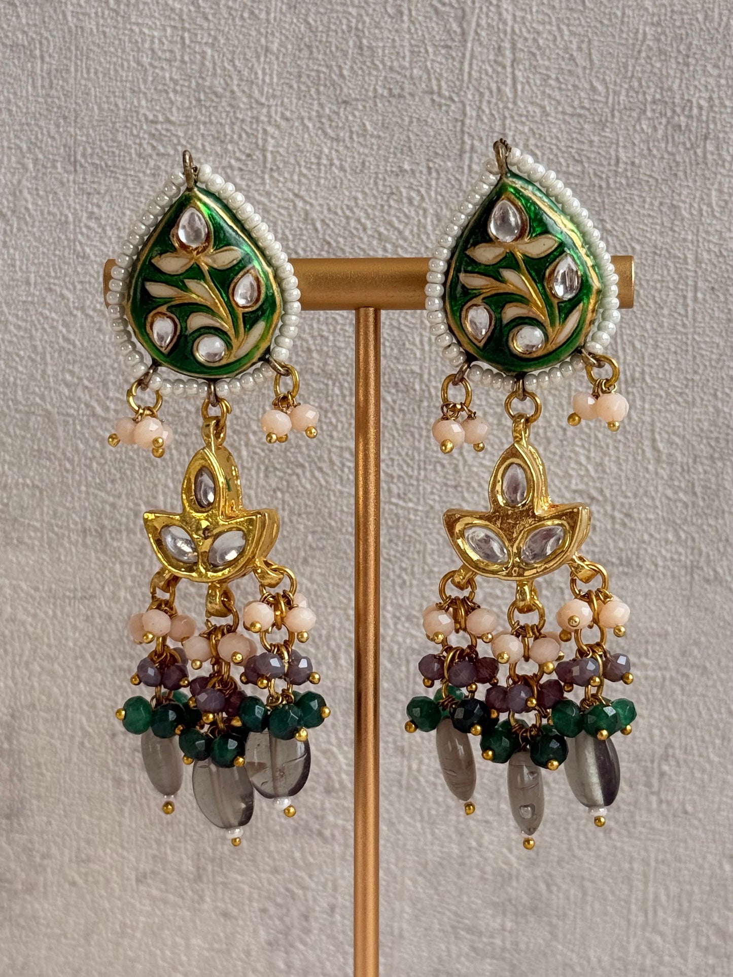 Ayura Designs Rehma Meenakari Kundan Choker Set with Earrings – Emerald Green & Pearl Bead Detailing