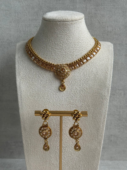 Ayura Designs Nithya Set – Gold Necklace & Earrings with Champagne Crystal Stones