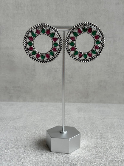 Ayura Designs Kesar Studs – Statement Oxidised Stud Earrings with Ruby Pink & Emerald Stones