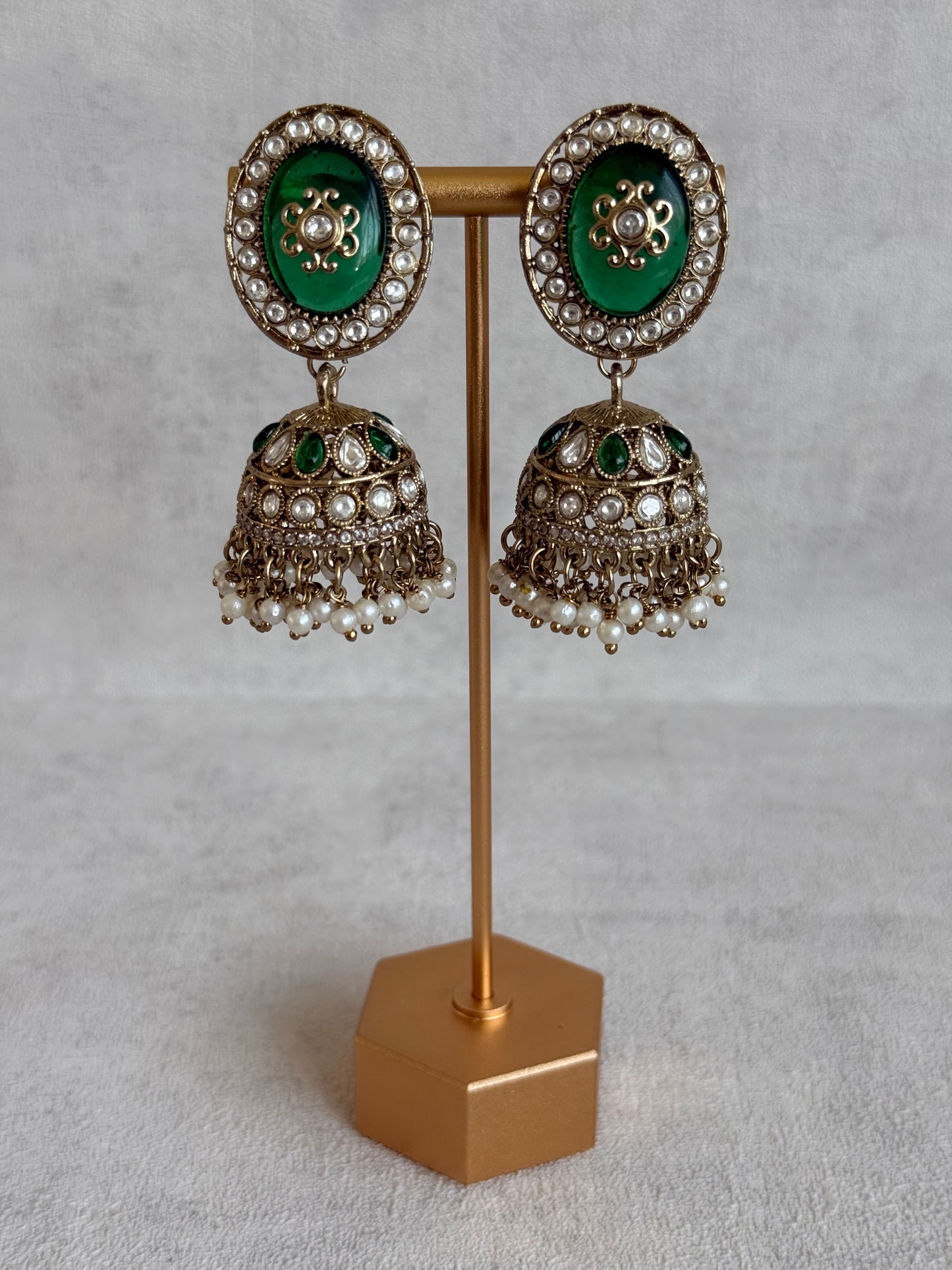 Ayura Designs Myra Choker Set with Earrings & Tikka – Emerald Green Kundan & Pearl Detailing