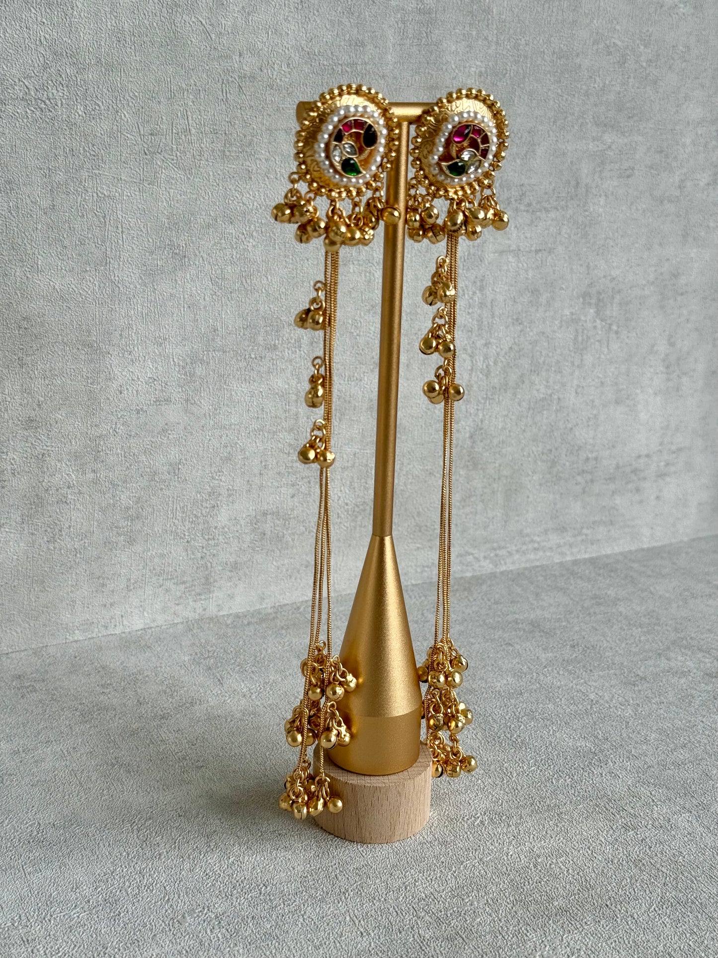 Ayura Designs Hans Earrings – Kashmiri-Inspired Meenakari with Ruby, Emerald & Pearl Detailing