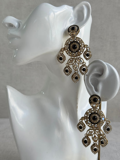 Ayura Designs Vanika Earrings – Black & Champagne Crystal Gold Finish