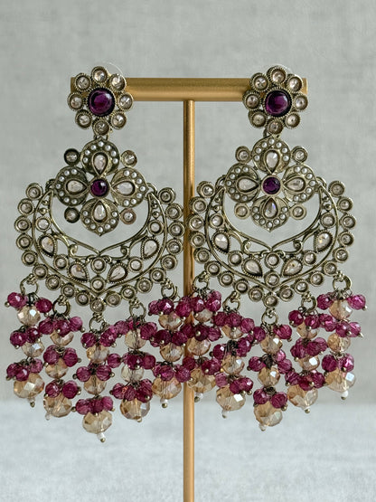 Ayura Designs Dilnaz Necklace Set with Earrings, Tikka & Passa – Berry Pink & Champagne Crystal Beads & Antique Gold Finish