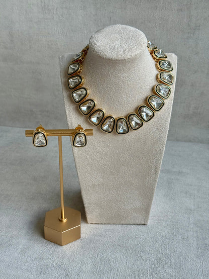 Ayura Designs Luna Set with Stud Earrings – Kundan-Style Mirror-Cut Stones & Antique Gold Finish