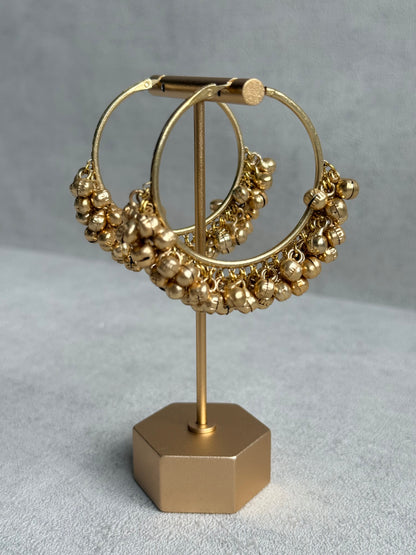 Ayura Designs Ghungroo Balis – Hoop Earrings with Traditional Ghungroo Detailing in Antique Gold Finish