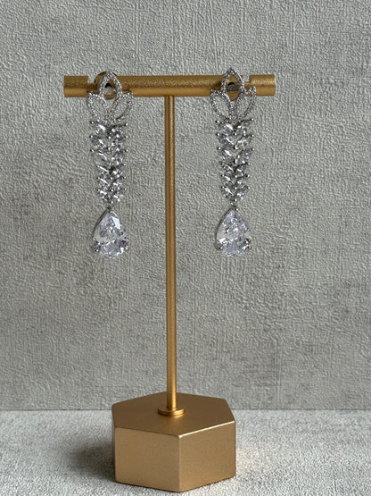 Ayura Designs Anastasia Set – Silver Necklace & Earrings with Teardrop Crystals & Leaf Motif Design
