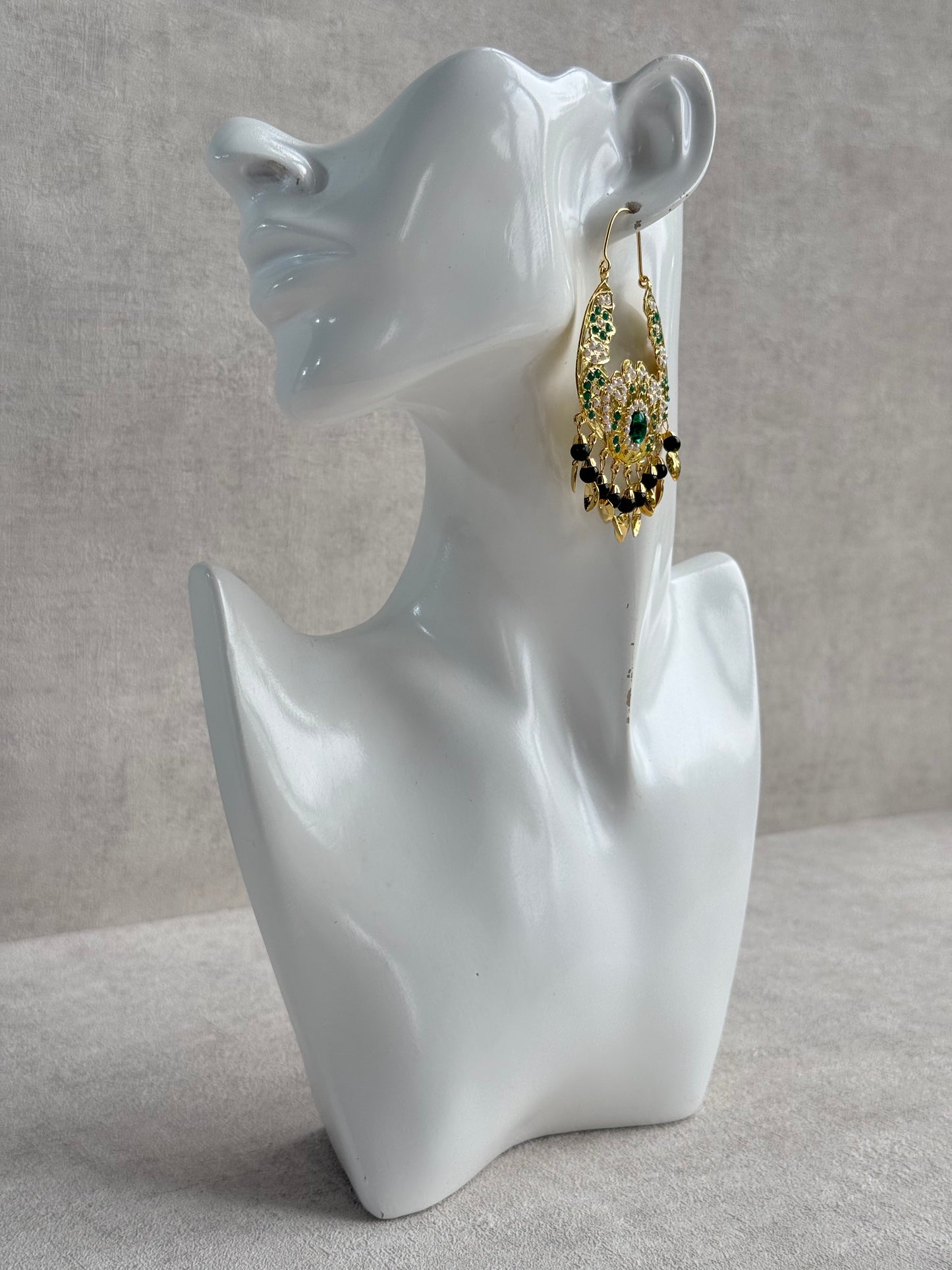 Ayura Designs Nimrat Balis – Emerald Green & Ivory Pearls with Pippal Patti & Gold Finish
