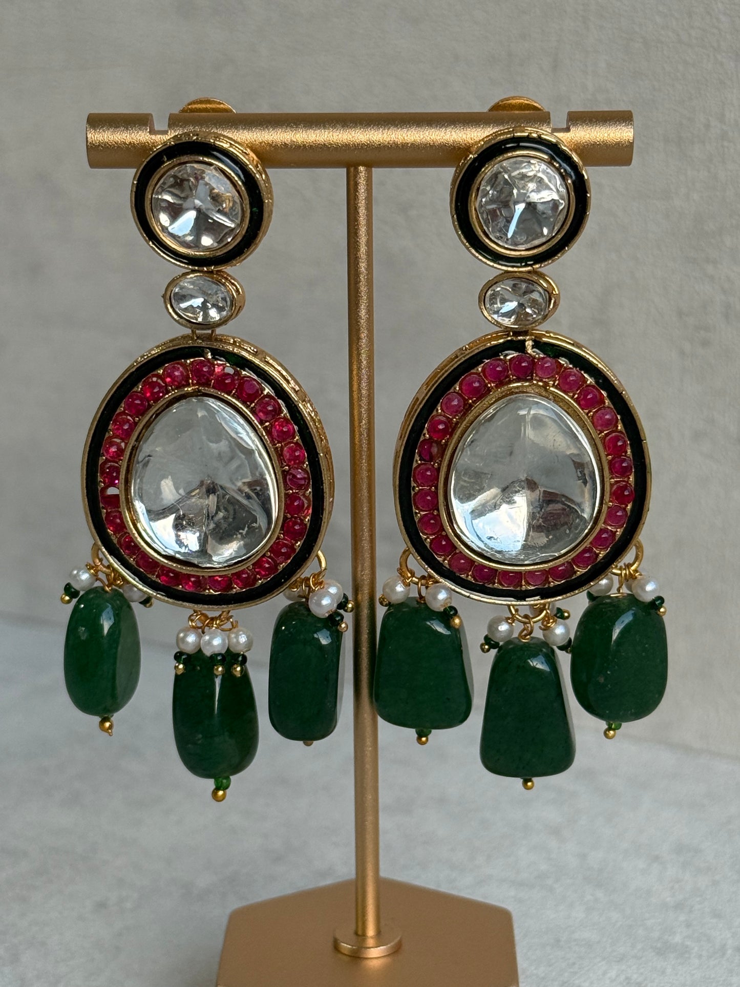 Ayura Designs Emaanat Set with Necklace & Earrings – Ruby & Emerald Accents, Polki Kundan & Antique Gold Finish