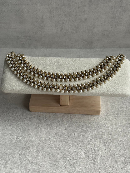 Ayura Designs Chandni Payals – Kundan Anklets with White Pearls & Antique Gold Finish