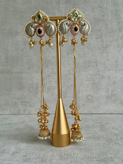Ayura Designs Sozni Kashmiri Earrings – Meenakari with Blush Pink & Emerald Detailing