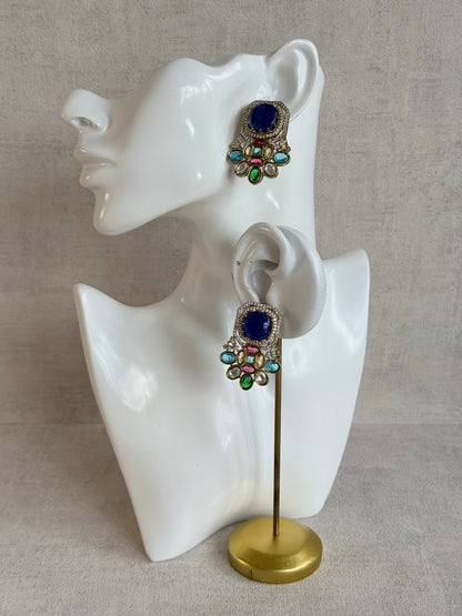 Ayura Designs Inez Earrings – Cobalt Blue Multicolour Statement Studs in Gold