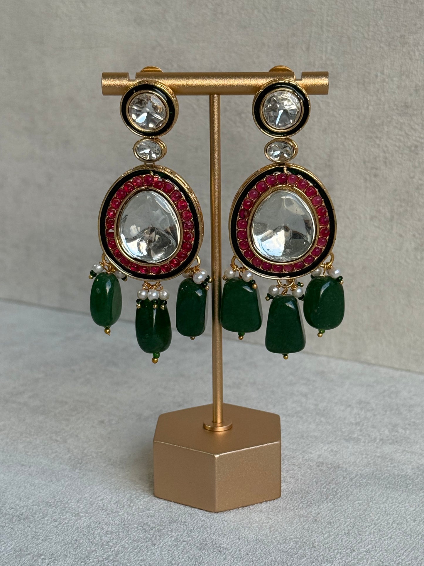 Ayura Designs Emaanat Set with Necklace & Earrings – Ruby & Emerald Accents, Polki Kundan & Antique Gold Finish