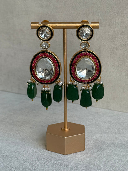 Ayura Designs Emaanat Set with Necklace & Earrings – Ruby & Emerald Accents, Polki Kundan & Antique Gold Finish