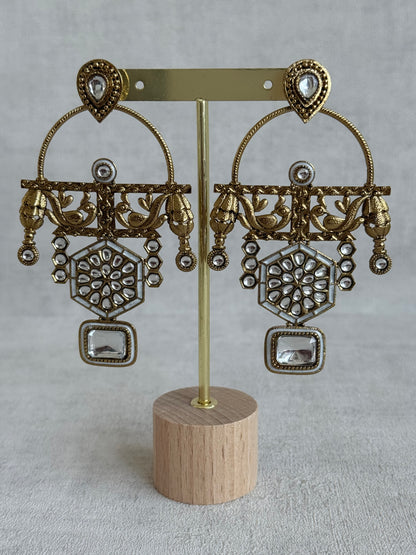 Ayura Designs Irene Earrings – Ivory Kundan, Meenakari & Crystal Peacock Chandeliers in Gold