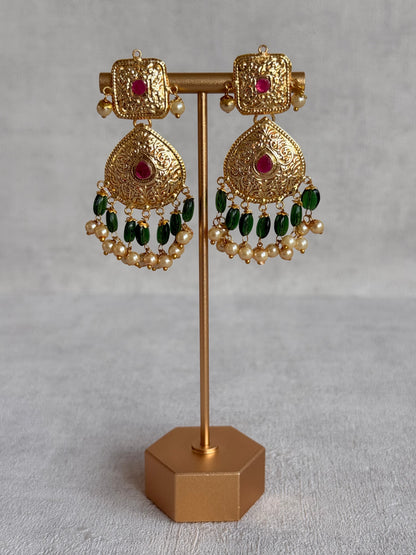 Ayura Designs Chetna Choker Set with Earrings & Tikka – Emerald Green Beads, Cream Pearl Drops with Pipal Patti Detailing