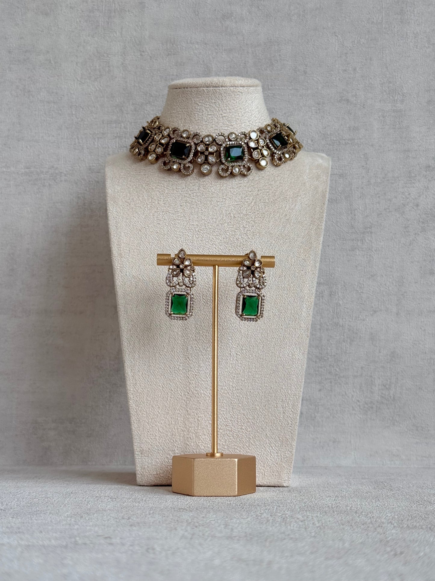 Ayura Designs Celine Set with Earrings – Moissanite Emerald Green Statement Set