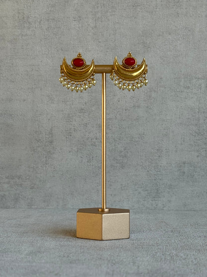 Ayura Designs Laksha Set with Earrings – Antique Gold Crescent Motifs, Multicolour Stones & Pearl Detailing