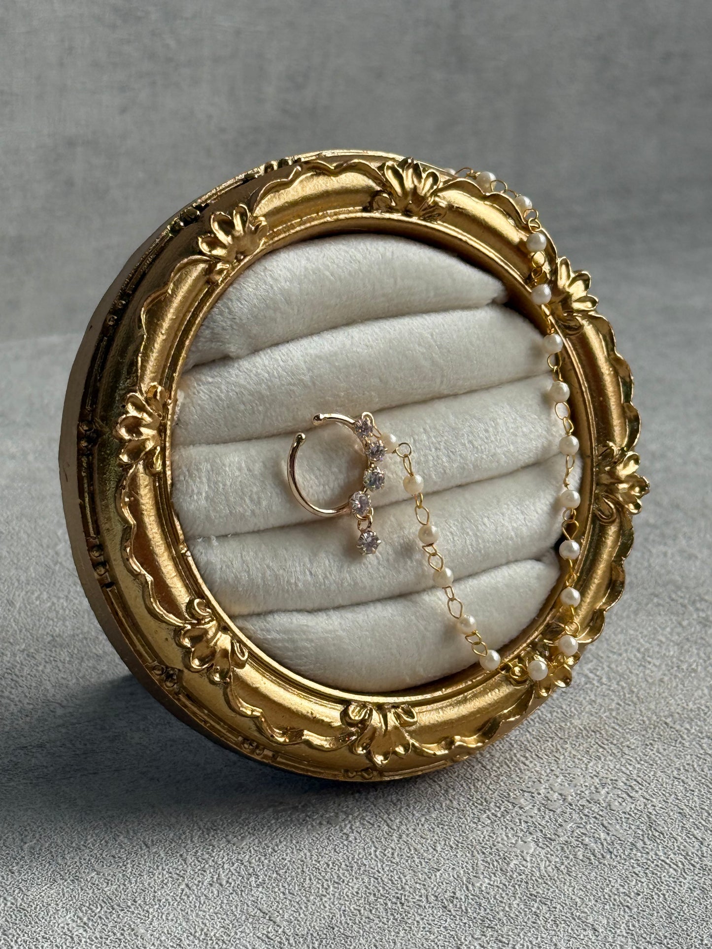 Ayura Designs Sia Nose Ring – Crystal-Studded Adjustable Ring with Pearl Chain