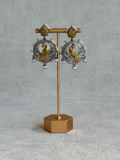 Ayura Designs Dilara Earrings – Oxidised Peacock Earrings with Pearl Detailing & Dual Tone Finish