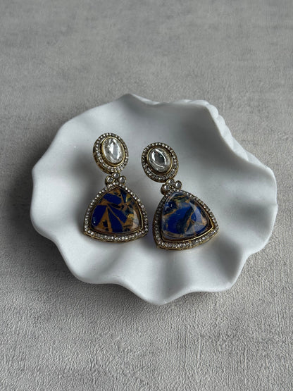 Ayura Designs Florence Earrings – mirror cut studs with Deep Ink Blue Marble Resin & Crystal Borders