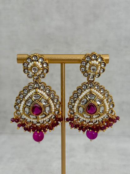 Ayura Designs Tehreem Set with Necklace, Earrings & Tikka – Mirror-Cut Stones, Magenta Beads & Antique Gold Finish