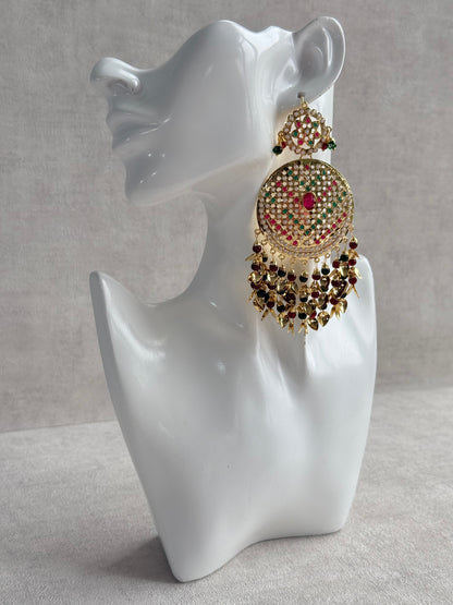 Ayura Designs Seerat Earrings – Rani Pink & Multicolour Gold Pippal Patti Design with Pearls