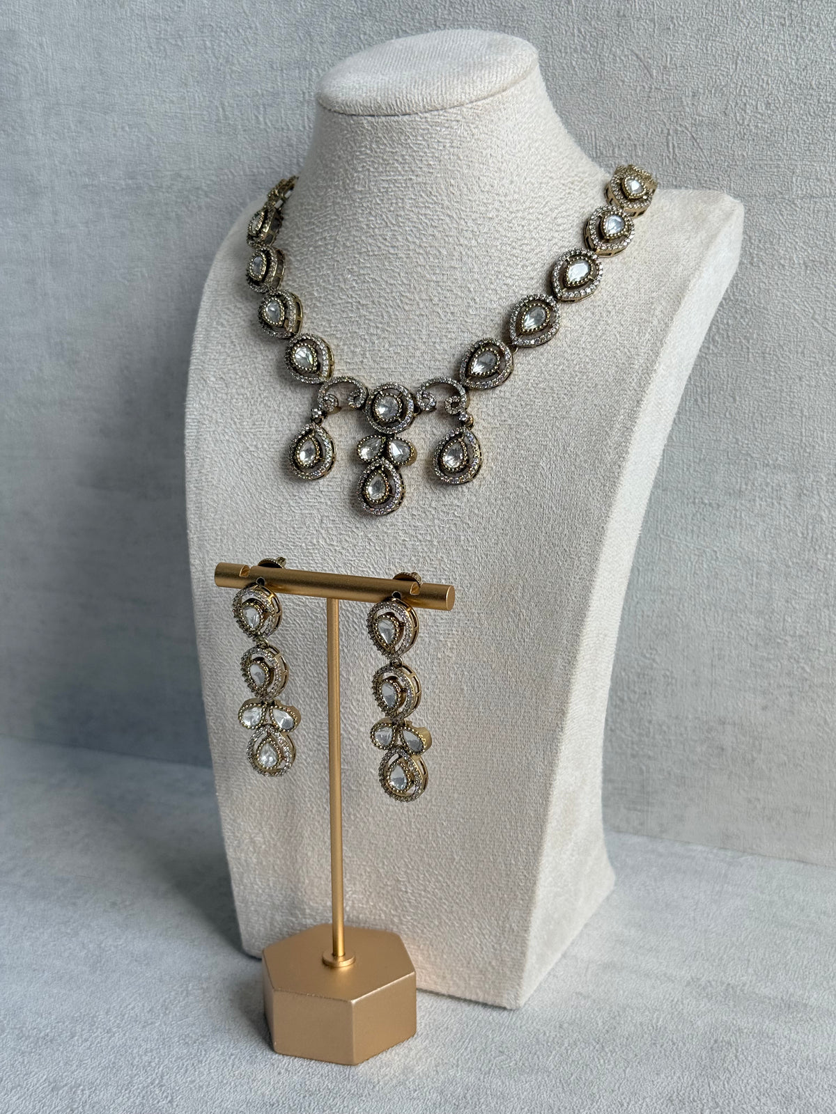 Ayura Designs Bianca Necklace Set with Earrings – Kundan, Crystals & Gold Finish