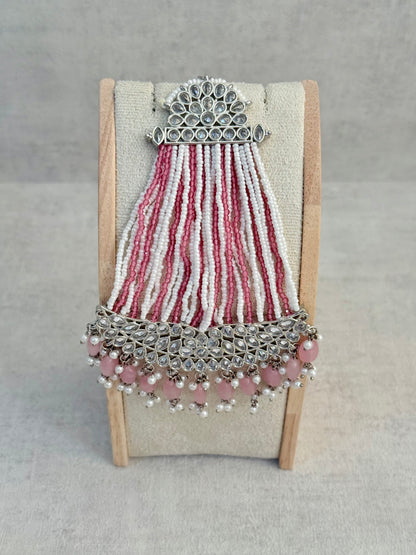 Ayura Designs Ash Jhoomar Passa – Blush Pink Beads with Mirror Cut Stones & Silver Finish
