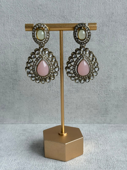 Ayura Designs Tamara Set with Necklace, Earrings & Tikka – Blush Pink & Pistachio Green Stones with Kundan Detailing in Antique Gold Finish
