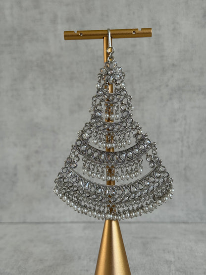 Ayura Designs Nia Jhoomar Passa – Antique Silver with Mirror-Cut Stones & Pearl Fringe Detailing