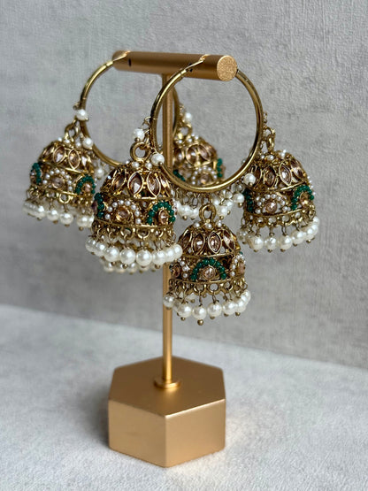 Ayura Designs Nakhra Balis – Aqua Blue Triple Dome Earrings with Mirror-Cut Stones & Pearl Detailing