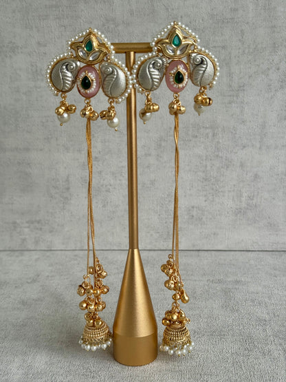 Ayura Designs Sozni Kashmiri Earrings – Meenakari with Blush Pink & Emerald Detailing