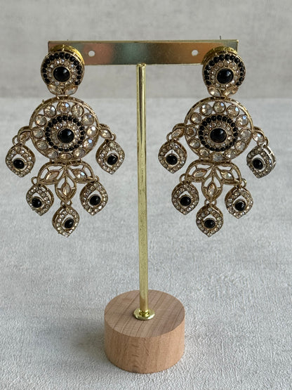 Ayura Designs Vanika Earrings – Black & Champagne Crystal Gold Finish