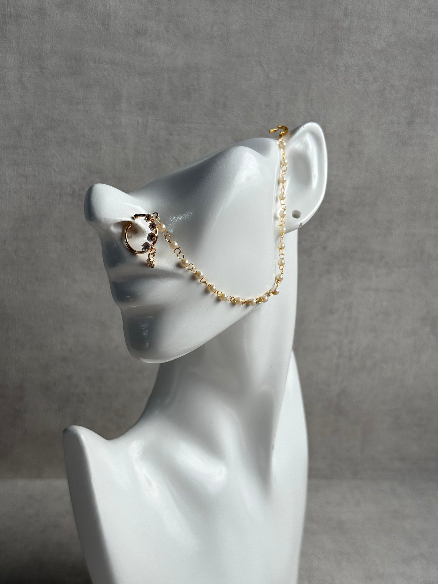 Ayura Designs Sia Nose Ring – Crystal-Studded Adjustable Ring with Pearl Chain