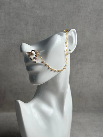 Ayura Designs Sia Nose Ring – Crystal-Studded Adjustable Ring with Pearl Chain