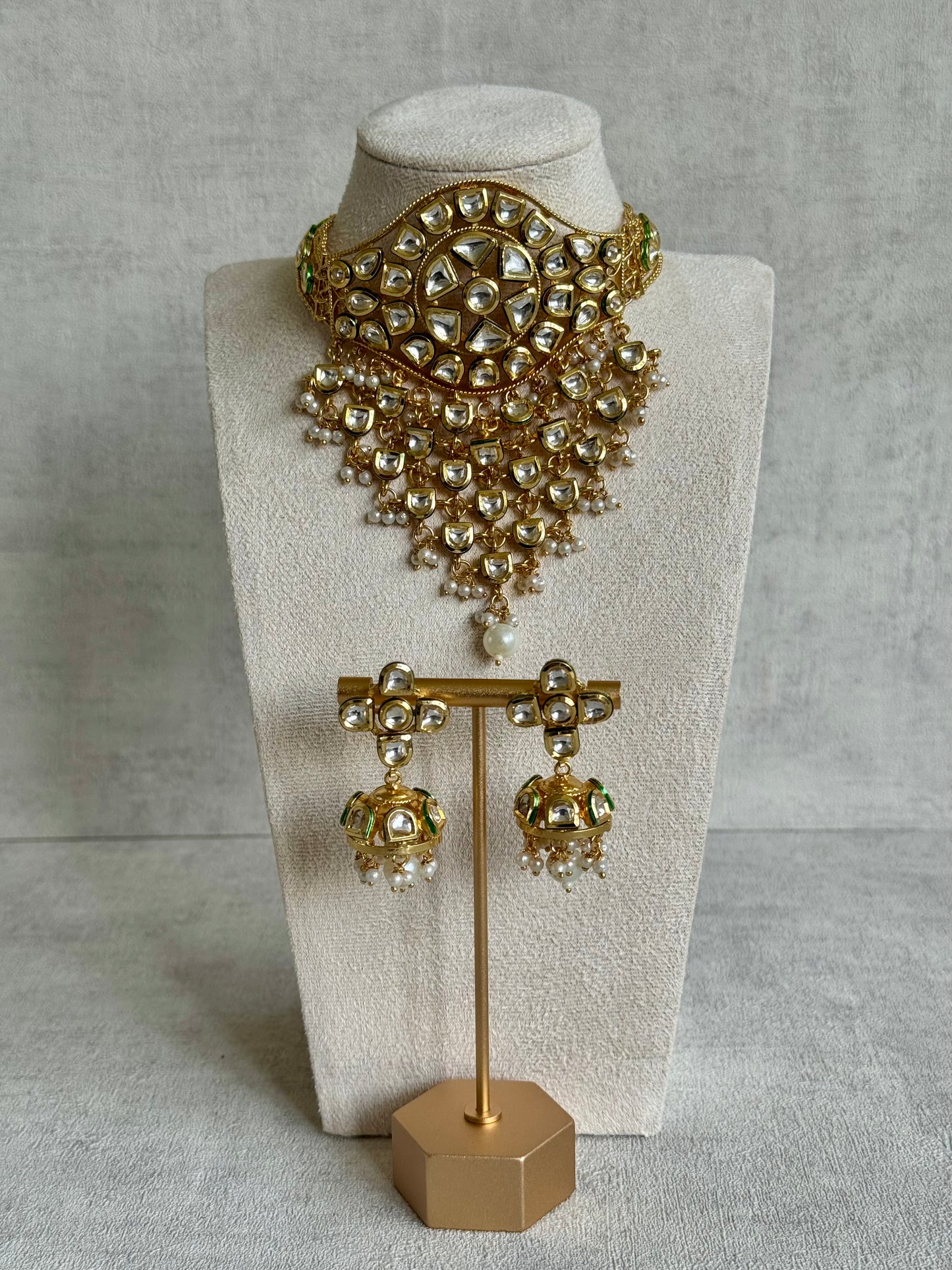 Ayura Designs Sophia Set with Earrings – Kundan Stones, Pearl Detailing & Gold Finish