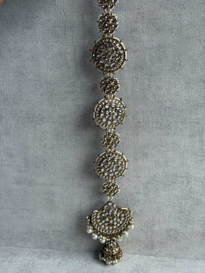 Ayura Designs Laraib Parandi – Mirror-Cut Kundan with Pearl Drops in Antique Gold Finish