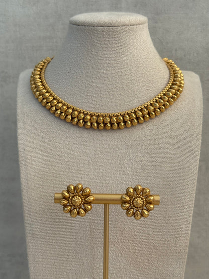 Ayura Designs Kanchan Set with Stud Earrings – Antique Gold Finish & Teardrop Detailing