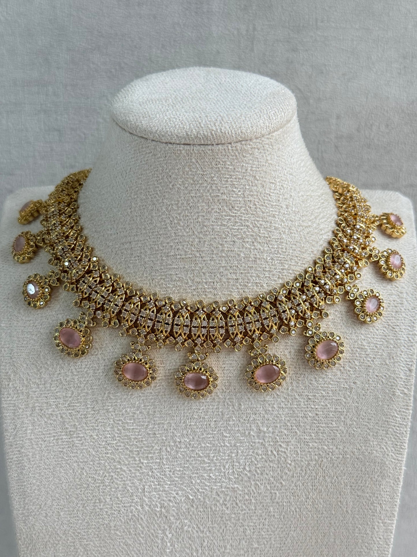 Ayura Designs Elisha Necklace Set with Earrings – Blush Pink & Crystal Stone Detailing