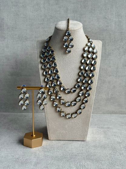 Ayura Designs Sufi Set with Necklace, Earrings & Tikka – Mirror-Cut Stones in Antique Gold Finish