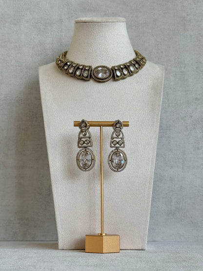 Ayura Designs Sadie Necklace Set with Earrings – Moissanite Style Stones & Crystal Halo Detailing