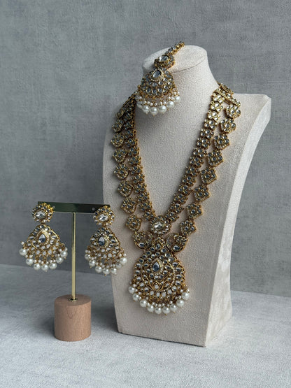 Ayura Designs Javeria Set with Earrings & Tikka – Ivory Pearls, Mirror Kundan & Gold Finish